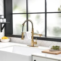 Single Handle Pull-Down Sprayer Kitchen Faucet 3 Way Without Deck Plate In Brushed Gold -FURITURE SALE SHOP brushed gold pull down kitchen faucets x xy 1223 33ng 2p us 4f 1000