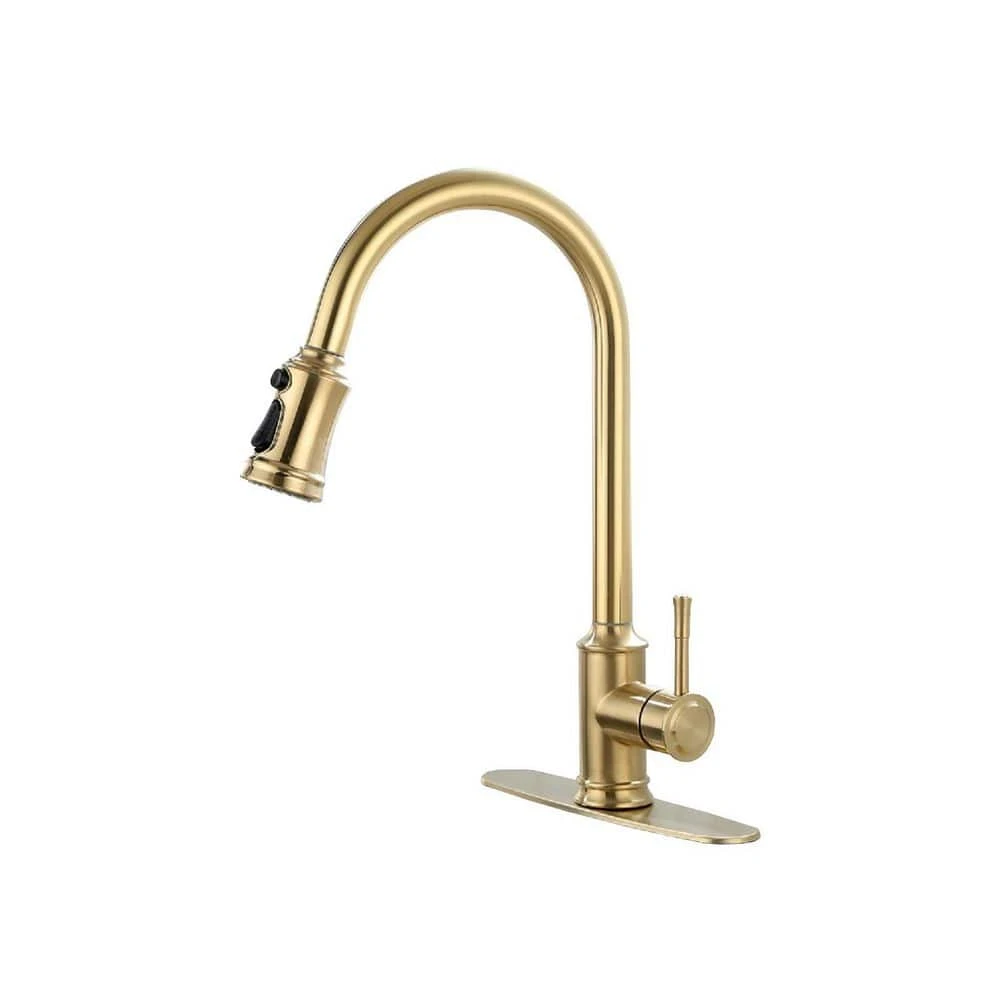 Single-Handle Touch High Arc Stainless Steel Pull Out Sprayer Kitchen Faucet In Brushed Gold 1 Single-Handle Touch High Arc Stainless Steel Pull Out Sprayer Kitchen Faucet In Brushed Gold