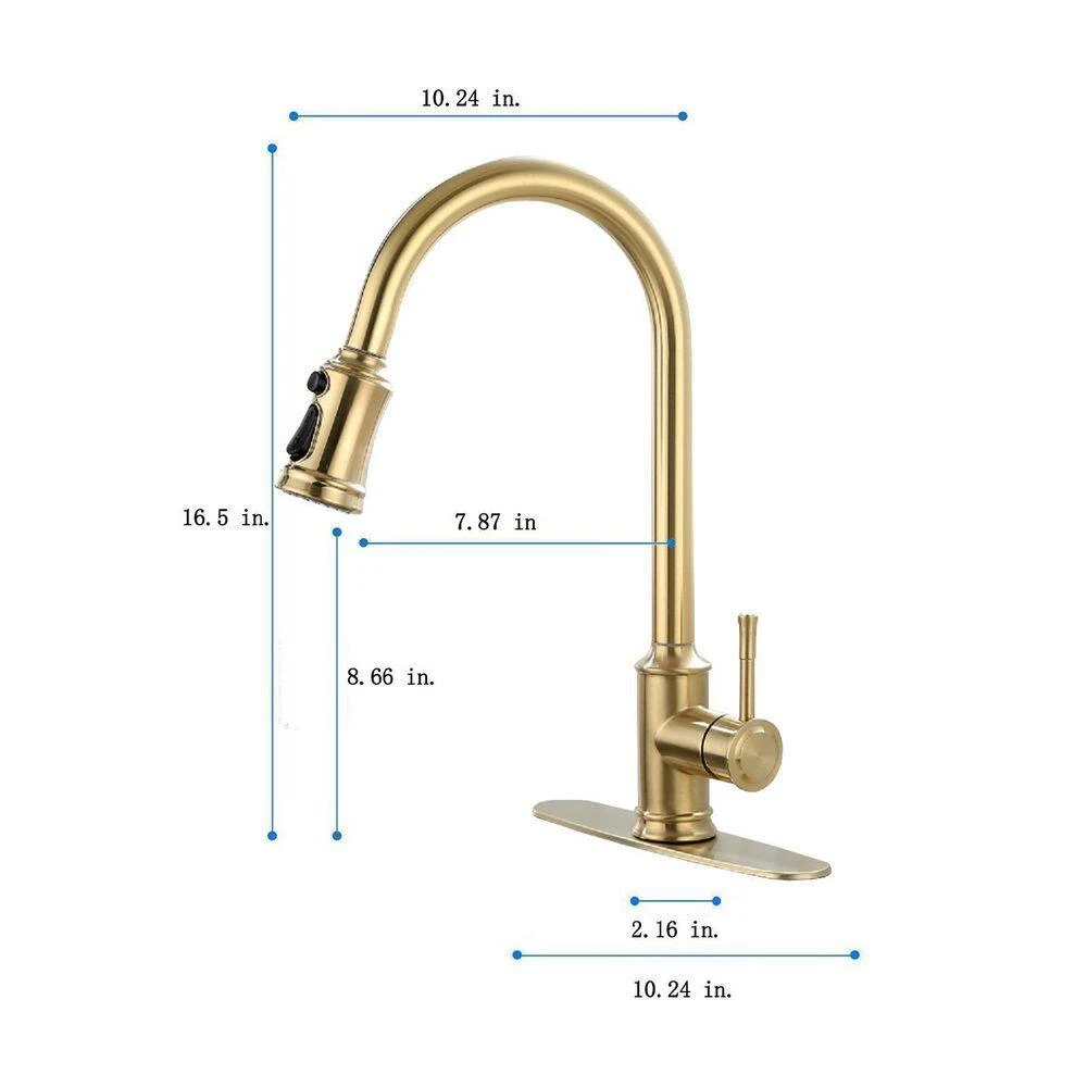 Single-Handle Touch High Arc Stainless Steel Pull Out Sprayer Kitchen Faucet In Brushed Gold 2 Single-Handle Touch High Arc Stainless Steel Pull Out Sprayer Kitchen Faucet In Brushed Gold - Image 2