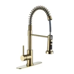 Single Handle Deck Mount Pull Out Sprayer Kitchen Faucet With Deckplate Included In Brushed Gold