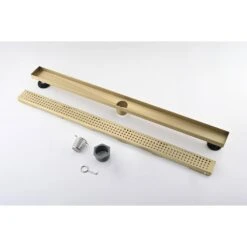 28 Inches Linear Shower Drain With Removable Quadrato Pattern Grate, Included Hair Strainer And Leveling Feet -FURITURE SALE SHOP brushed gold shower drains z w928p199329 4f 1000