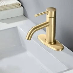 Single Hole Vessel Bathroom Sink Faucet With Deck Plate In Brushed Gold -FURITURE SALE SHOP brushed gold single hole bathroom faucets ms b0235 bg kxc 31 1000
