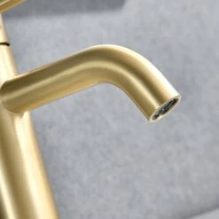 Single Hole Vessel Bathroom Sink Faucet With Deck Plate In Brushed Gold -FURITURE SALE SHOP brushed gold single hole bathroom faucets ms b0235 bg kxc 44 1000