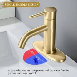 Single Hole Vessel Bathroom Sink Faucet With Deck Plate In Brushed Gold -FURITURE SALE SHOP brushed gold single hole bathroom faucets ms b0235 bg kxc 76 1000