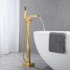 Single Handle Free Standing Waterfall Tub Filler Bathroom Tub Faucet With Handheld Shower In Brushed Gold -FURITURE SALE SHOP brushed gold tahanbath claw foot tub faucets ms ab512bg kxc 31 1000