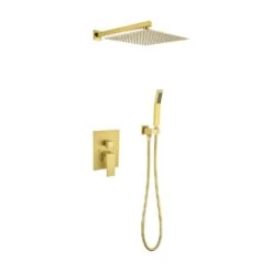 1-Spray 10 In. Rain Shower Head Dual Systems Wall Mounted Shower 2.5 GPM In Brushed Gold