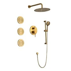 1-Spray Dual Shower System 2.5 GPM With Shower Head, Hand Shower, Slide Bar In Brushed Gold