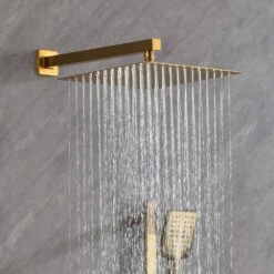 1-Spray Shower System 2.5 GPM With Dual Shower Head, Hand Shower, Slide Bar, Bodysprays, Shower Arm, Hose, Valve Trim -FURITURE SALE SHOP brushed gold tahanbath dual shower heads y w2287 141342 1f 1000
