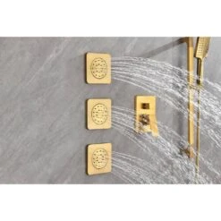 1-Spray Shower System 2.5 GPM With Dual Shower Head, Hand Shower, Slide Bar, Bodysprays, Shower Arm, Hose, Valve Trim -FURITURE SALE SHOP brushed gold tahanbath dual shower heads y w2287 141342 31 1000