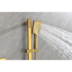 1-Spray Shower System 2.5 GPM With Dual Shower Head, Hand Shower, Slide Bar, Bodysprays, Shower Arm, Hose, Valve Trim -FURITURE SALE SHOP brushed gold tahanbath dual shower heads y w2287 141342 fa 1000