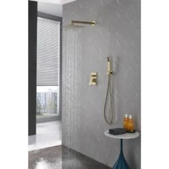 1-Spray Patterns Shower Head With Dual Wall Mount 1.5 GPM In Brushed Gold -FURITURE SALE SHOP brushed gold tahanbath dual shower heads y w928115309 31 1000