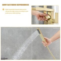 Single-Handle 2-Spray Freestanding Rectangle Handheld Shower Head 2.5 GPM In Brushed Gold -FURITURE SALE SHOP brushed gold tahanbath handheld shower heads z k928 84291 31 1000