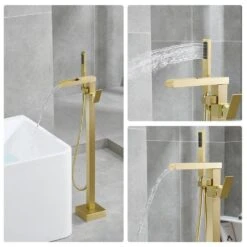 Single-Handle 2-Spray Freestanding Rectangle Handheld Shower Head 2.5 GPM In Brushed Gold -FURITURE SALE SHOP brushed gold tahanbath handheld shower heads z k928 84291 44 1000