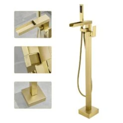 Single-Handle 2-Spray Freestanding Rectangle Handheld Shower Head 2.5 GPM In Brushed Gold -FURITURE SALE SHOP brushed gold tahanbath handheld shower heads z k928 84291 4f 1000