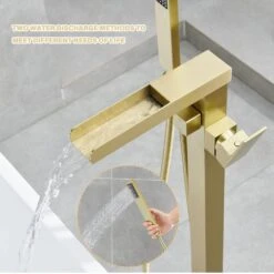 Single-Handle 2-Spray Freestanding Rectangle Handheld Shower Head 2.5 GPM In Brushed Gold -FURITURE SALE SHOP brushed gold tahanbath handheld shower heads z k928 84291 76 1000