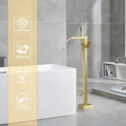 Single-Handle 2-Spray Freestanding Rectangle Handheld Shower Head 2.5 GPM In Brushed Gold -FURITURE SALE SHOP brushed gold tahanbath handheld shower heads z k928 84291 fa 1000
