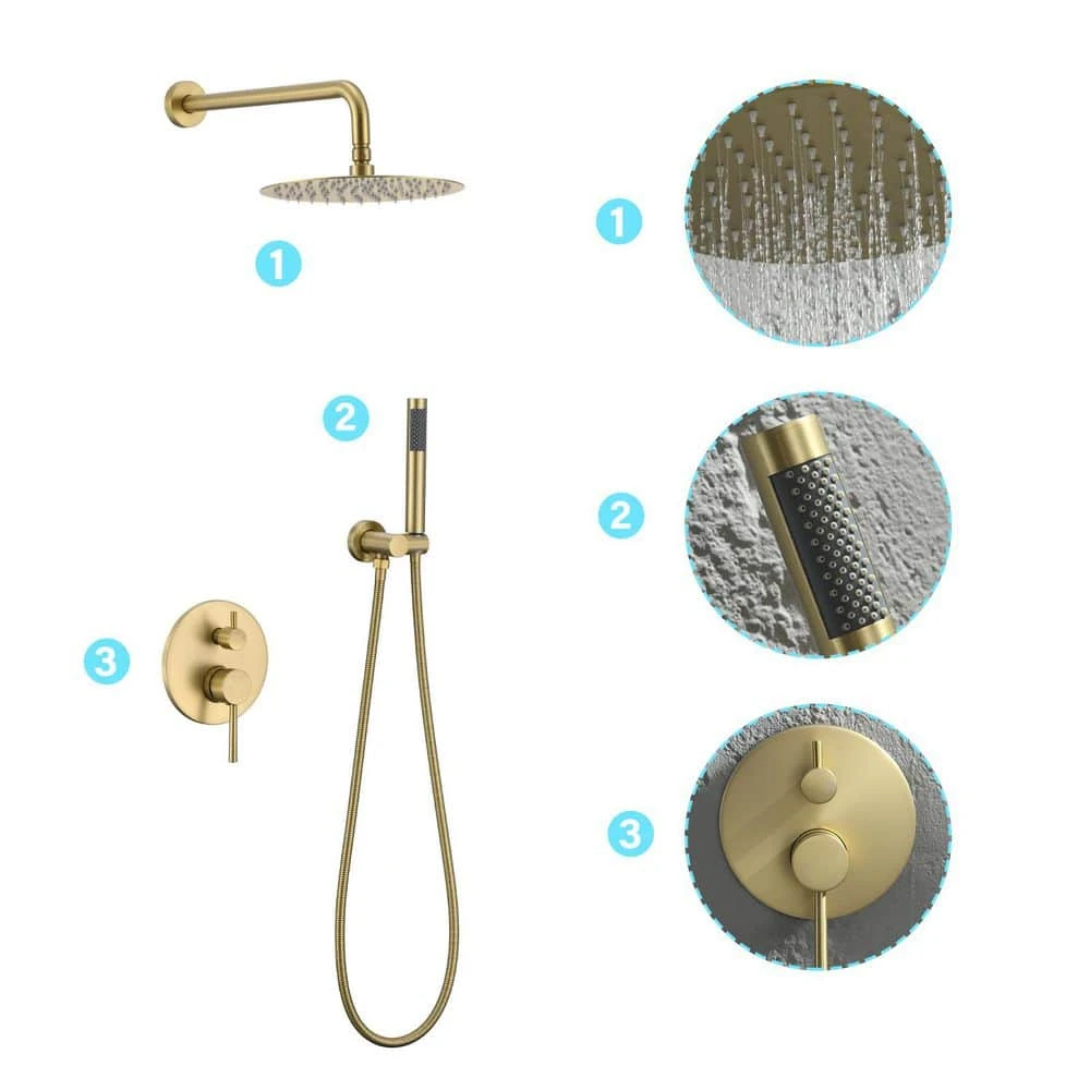 2-Spray Patterns Wall Mounted Handheld Shower Head 1.5 GPM In Brushed Gold 5 2-Spray Patterns Wall Mounted Handheld Shower Head 1.5 GPM In Brushed Gold - Image 5