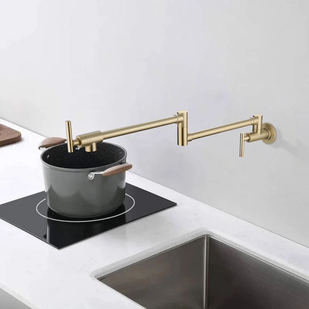 Double Handles Wall Mounted Pot Filler In Brushed Gold 8 Double Handles Wall Mounted Pot Filler In Brushed Gold - Image 8
