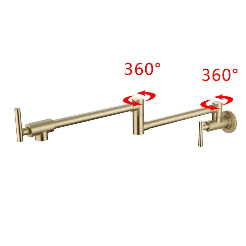 Double Handles Wall Mounted Pot Filler In Brushed Gold 3 Double Handles Wall Mounted Pot Filler In Brushed Gold - Image 3
