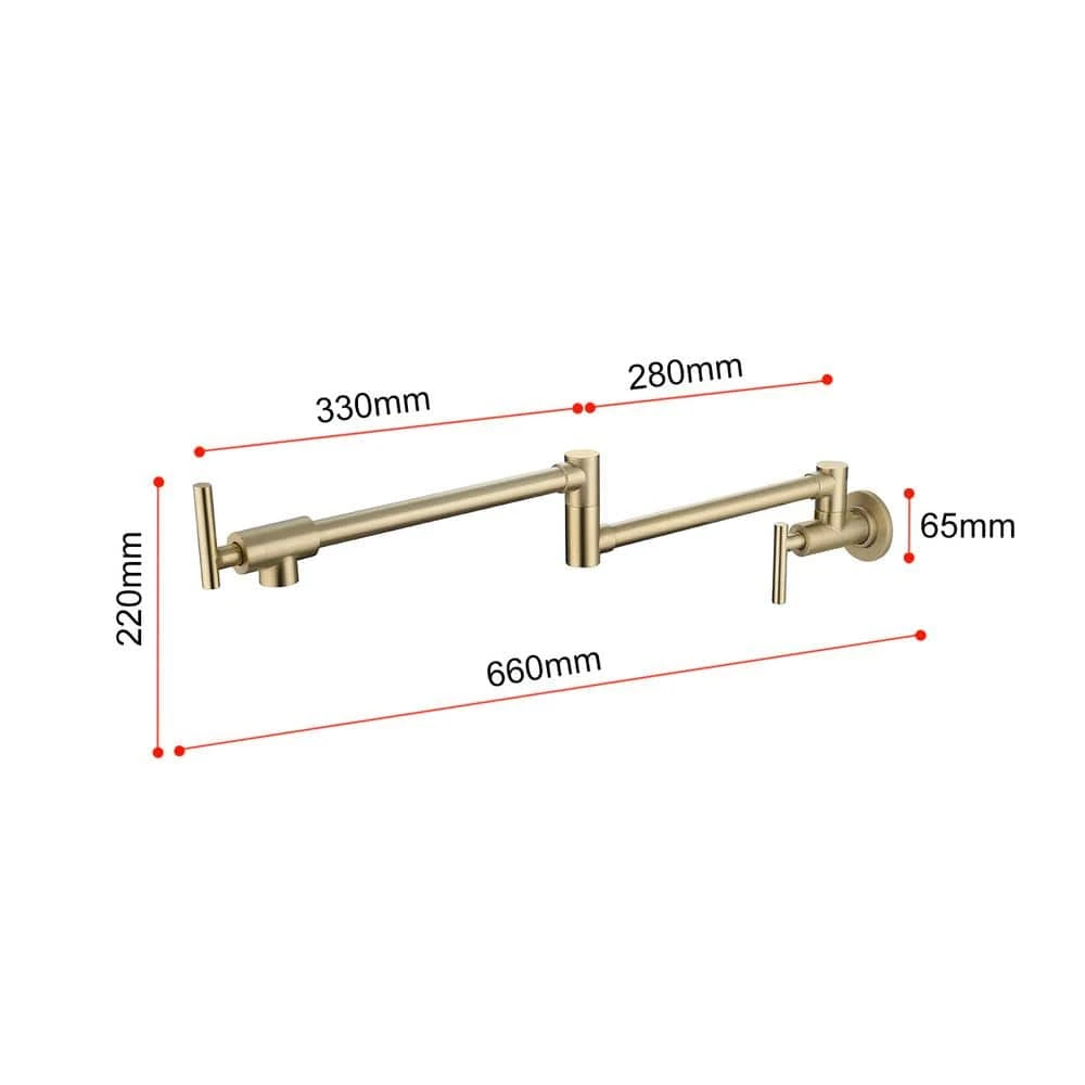 Double Handles Wall Mounted Pot Filler In Brushed Gold 2 Double Handles Wall Mounted Pot Filler In Brushed Gold - Image 2