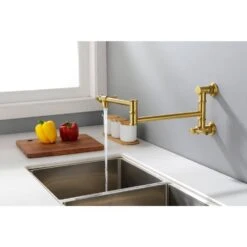 Wall Mounted Pot Filler Faucet, Modern Brass Pot Filler 2-Attachment In Brushed Gold -FURITURE SALE SHOP brushed gold tahanbath pot fillers y w2287 p184459 31 1000