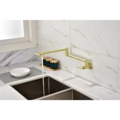 Wall Mount Pot Filler Faucet In Brushed Gold -FURITURE SALE SHOP brushed gold tahanbath pot fillers y w92850216 31 1000