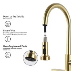 Single Handle Deck Mount Gooseneck Pull Down Sprayer Kitchen Faucet With Deckplate And Soap Dispenser In Brushed Gold -FURITURE SALE SHOP brushed gold tahanbath pull down kitchen faucets ms d3412 bg i805bg zq 1f 1000