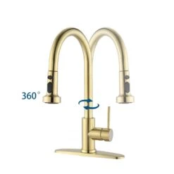 Single Handle Deck Mount Gooseneck Pull Down Sprayer Kitchen Faucet With Deckplate And Soap Dispenser In Brushed Gold -FURITURE SALE SHOP brushed gold tahanbath pull down kitchen faucets ms d3412 bg i805bg zq 44 1000