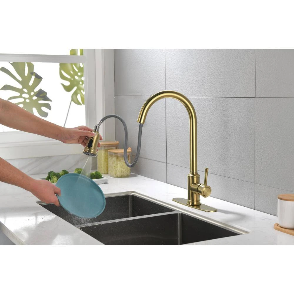 Single Handle Touch Pull Down Sprayer Kitchen Faucet In Brushed Gold 7 Single Handle Touch Pull Down Sprayer Kitchen Faucet In Brushed Gold - Image 7