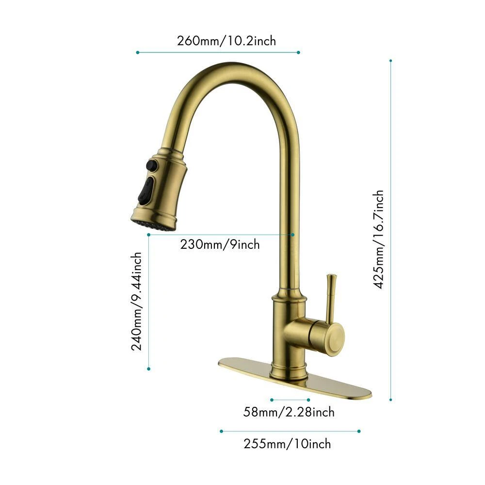 Single Handle Touch Pull Down Sprayer Kitchen Faucet In Brushed Gold 2 Single Handle Touch Pull Down Sprayer Kitchen Faucet In Brushed Gold - Image 2