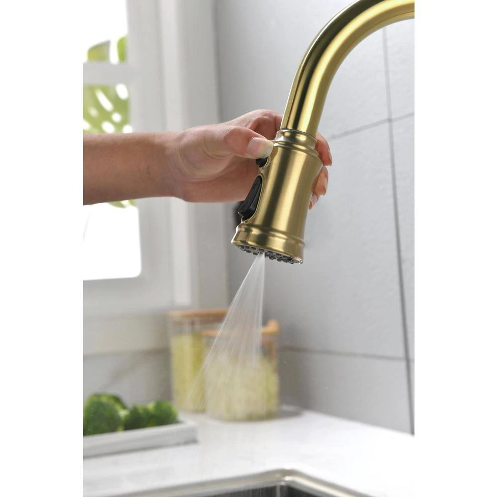Single Handle Touch Pull Down Sprayer Kitchen Faucet In Brushed Gold 6 Single Handle Touch Pull Down Sprayer Kitchen Faucet In Brushed Gold - Image 6