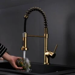Single-Handle Pull Down Sprayer Kitchen Faucet, Modern High-Arc Pull Out Kitchen Sink Faucet In Brushed Gold -FURITURE SALE SHOP brushed gold tahanbath pull down kitchen faucets y xy 1135 33gb 1p 70us 31 1000