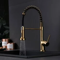 Single-Handle Pull Down Sprayer Kitchen Faucet, Modern High-Arc Pull Out Kitchen Sink Faucet In Brushed Gold -FURITURE SALE SHOP brushed gold tahanbath pull down kitchen faucets y xy 1135 33gb 1p 70us 4f 1000