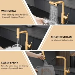 Kitchen Sink Faucet, Nickel Gold Kitchen Faucets With Pull Out Sprayer, Bar Faucet Single Hole Faucet 15 Kitchen Sink Faucet, Nickel Gold Kitchen Faucets With Pull Out Sprayer, Bar Faucet Single Hole Faucet -FURITURE SALE SHOP brushed gold tahanbath pull down kitchen faucets z w1932p218070 31 1000