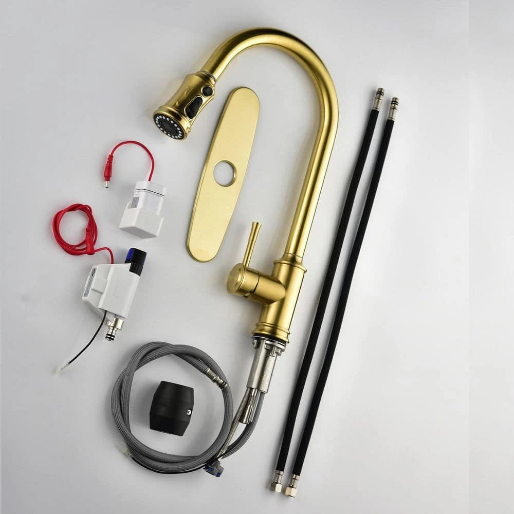 Brushed Gold 16.53 In. H Pull Down Sprayer Kitchen Faucet With 360 ° Spout Swivel 6 Brushed Gold 16.53 In. H Pull Down Sprayer Kitchen Faucet With 360 ° Spout Swivel - Image 6