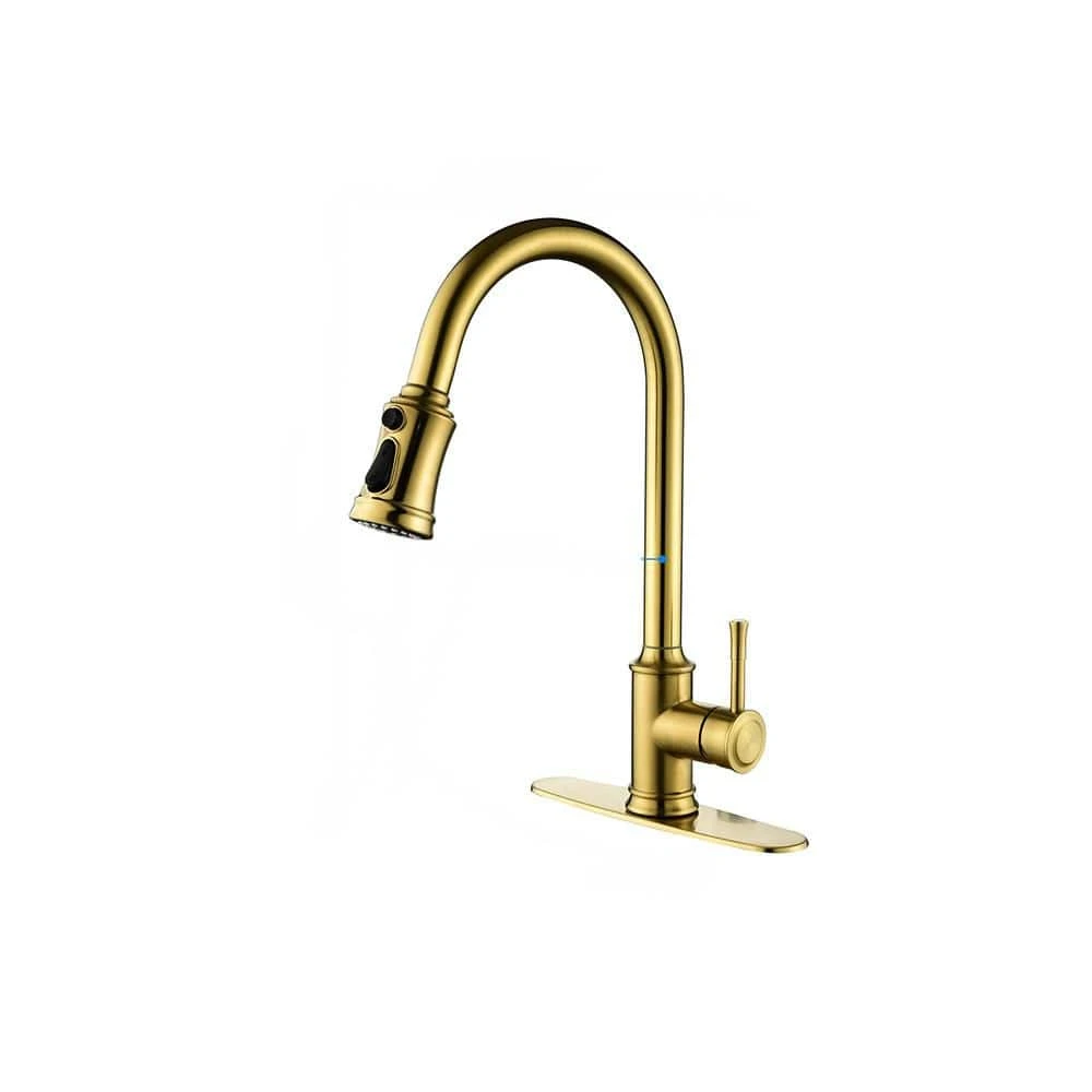 Brushed Gold 16.53 In. H Pull Down Sprayer Kitchen Faucet With 360 ° Spout Swivel 1 Brushed Gold 16.53 In. H Pull Down Sprayer Kitchen Faucet With 360 ° Spout Swivel