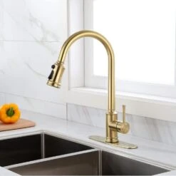 Brushed Gold 16.53 In. H Pull Down Sprayer Kitchen Faucet With 360 ° Spout Swivel 15 Brushed Gold 16.53 In. H Pull Down Sprayer Kitchen Faucet With 360 ° Spout Swivel -FURITURE SALE SHOP brushed gold tahanbath pull down kitchen faucets z w2287p182881 76 1000