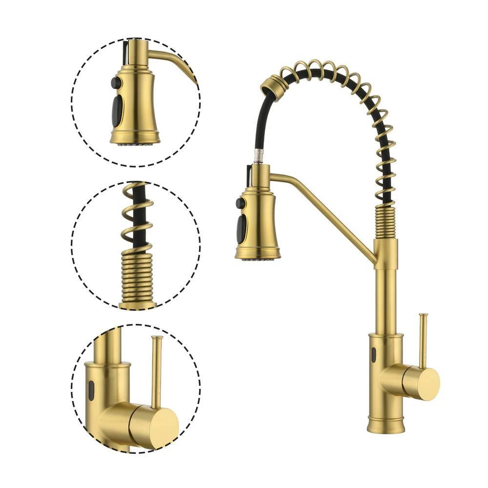 18.7 In. H Single Handle Pull Out Sprayer Kitchen Faucet With 360° Spout Swivel In Brushed Gold 7 18.7 In. H Single Handle Pull Out Sprayer Kitchen Faucet With 360° Spout Swivel In Brushed Gold - Image 7