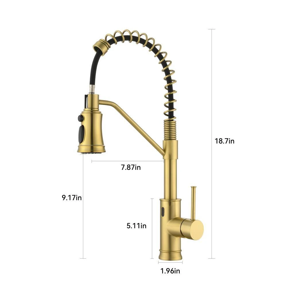 18.7 In. H Single Handle Pull Out Sprayer Kitchen Faucet With 360° Spout Swivel In Brushed Gold 4 18.7 In. H Single Handle Pull Out Sprayer Kitchen Faucet With 360° Spout Swivel In Brushed Gold - Image 4