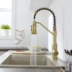 18.7 In.H Single Handle Pull Out Sprayer Kitchen Faucet In Brushed Gold With 360° Spout Swivel 19 18.7 In.H Single Handle Pull Out Sprayer Kitchen Faucet In Brushed Gold With 360° Spout Swivel -FURITURE SALE SHOP brushed gold tahanbath pull out kitchen faucets z w1272 64936 31 1000