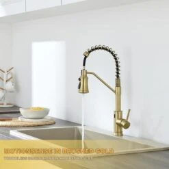 18.7 In.H Single Handle Pull Out Sprayer Kitchen Faucet In Brushed Gold With 360° Spout Swivel 14 18.7 In.H Single Handle Pull Out Sprayer Kitchen Faucet In Brushed Gold With 360° Spout Swivel -FURITURE SALE SHOP brushed gold tahanbath pull out kitchen faucets z w1272 64936 4f 1000