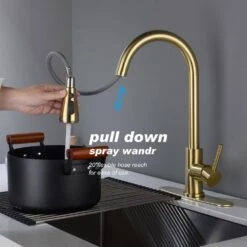 16.53 In Brushed Gold 360 Degree Spout Swivel Kitchen Faucet With Pull Out Spraye 13 16.53 In Brushed Gold 360 Degree Spout Swivel Kitchen Faucet With Pull Out Spraye -FURITURE SALE SHOP brushed gold tahanbath pull out kitchen faucets z w2287p183094 4f 1000