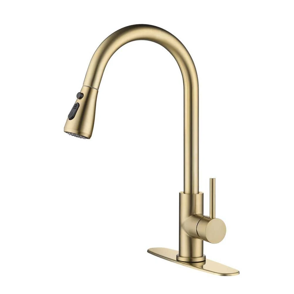 16.53 In Brushed Gold 360 Degree Spout Swivel Kitchen Faucet With Pull Out Spraye 1 16.53 In Brushed Gold 360 Degree Spout Swivel Kitchen Faucet With Pull Out Spraye