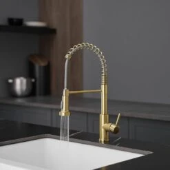Single Handle Pull Out Sprayer Kitchen Faucet In Brushed Gold 15 Single Handle Pull Out Sprayer Kitchen Faucet In Brushed Gold -FURITURE SALE SHOP brushed gold tahanbath pull out kitchen faucets z1325 33ng 1f 1000