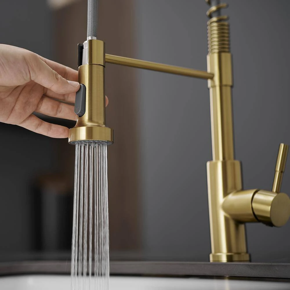 Single Handle Pull Out Sprayer Kitchen Faucet In Brushed Gold 7 Single Handle Pull Out Sprayer Kitchen Faucet In Brushed Gold - Image 7