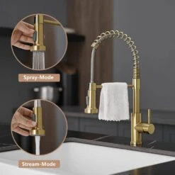 Single Handle Pull Out Sprayer Kitchen Faucet In Brushed Gold 14 Single Handle Pull Out Sprayer Kitchen Faucet In Brushed Gold -FURITURE SALE SHOP brushed gold tahanbath pull out kitchen faucets z1325 33ng 4f 1000