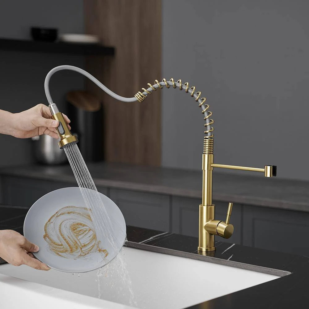 Single Handle Pull Out Sprayer Kitchen Faucet In Brushed Gold 9 Single Handle Pull Out Sprayer Kitchen Faucet In Brushed Gold - Image 9