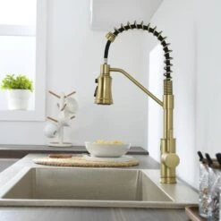 18.7 In Single Handle Pull Out Sprayer 360 Degree Spout Swivel Kitchen Faucet In Brushed Gold 19 18.7 In Single Handle Pull Out Sprayer 360 Degree Spout Swivel Kitchen Faucet In Brushed Gold -FURITURE SALE SHOP brushed gold tahanbath pull out kitchen faucets zct xy33ng70us 31 1000