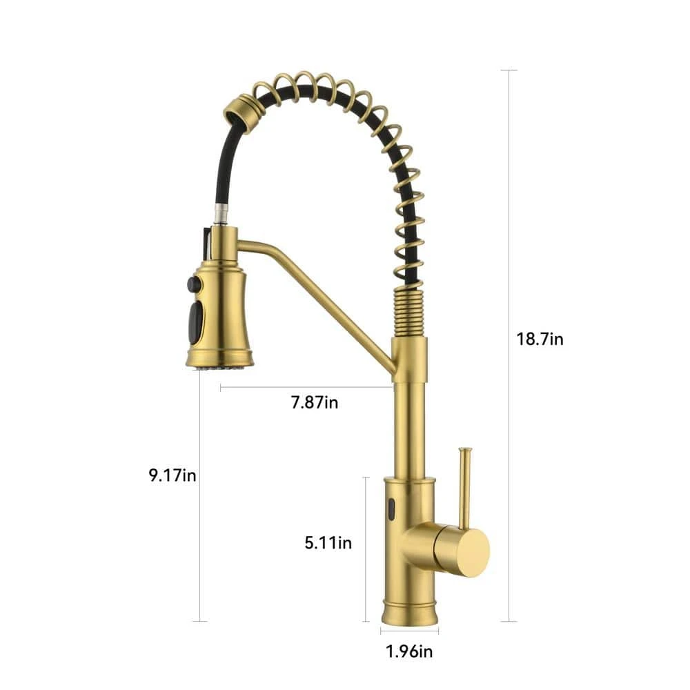18.7 In Single Handle Pull Out Sprayer 360 Degree Spout Swivel Kitchen Faucet In Brushed Gold 4 18.7 In Single Handle Pull Out Sprayer 360 Degree Spout Swivel Kitchen Faucet In Brushed Gold - Image 4