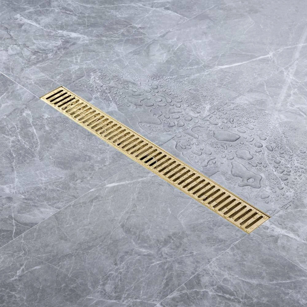 2.75 In. W X 24 In. D Grid Shower Drain Stainless Steel Decorative Drain Cover With Brushed Gold 10 2.75 In. W X 24 In. D Grid Shower Drain Stainless Steel Decorative Drain Cover With Brushed Gold - Image 10